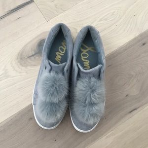 Sam Edelman Light Blue Sneakers with Pom Poms